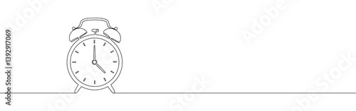 Alarm clock continuous one line drawing. Wake Up symbol or concept. Vector illustration.