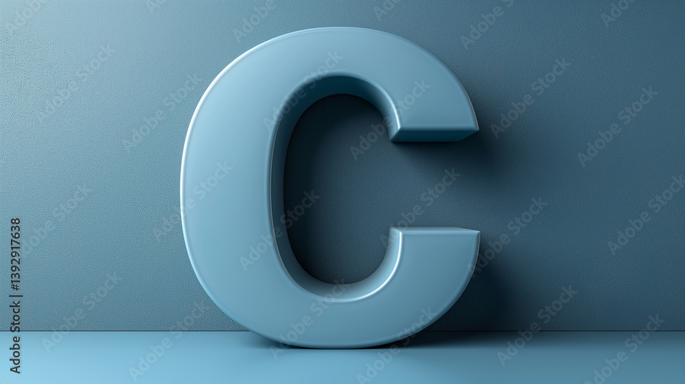 Minimalist Glossy Blue Letter C with Soft Shadows on Matching Background Minimalist Glossy Blue Letter C with Soft Shadows on Matching Background
