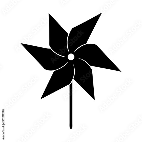 Black pinwheel toy vector illustration for kids wind energy and summer fun designs ideas silhouette