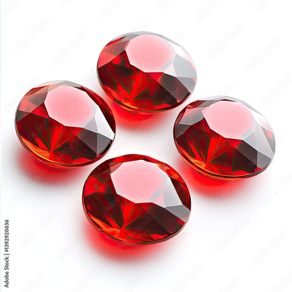 Four vibrant, round, red gemstones Four vibrant, round, red gemstones