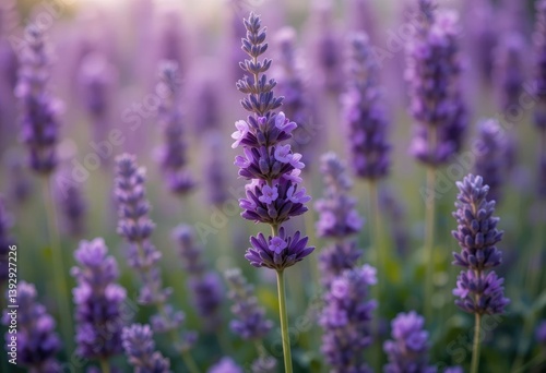 Lavender Field Blooming with Purple Flowers in a Soft Light Setting
