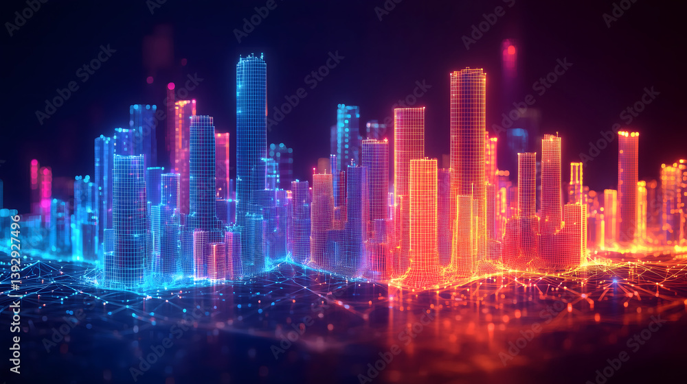 Futuristic cityscape visualization digital environment 3d graphics night scene urban concept for technology insights Futuristic cityscape visualization digital environment 3d graphics night scene urban concept for technology insights