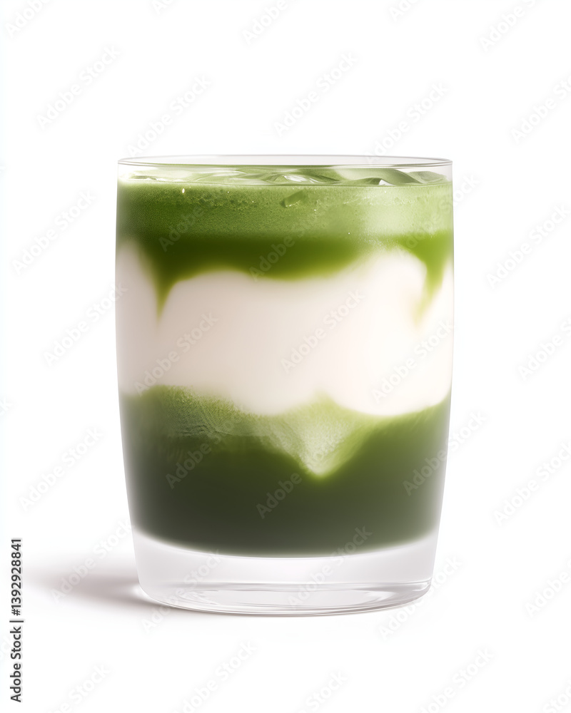 Iced matcha latte with visible layers in a glass tumbler Iced matcha latte with visible layers in a glass tumbler