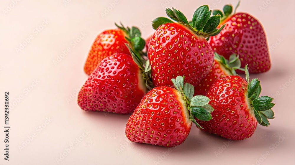 A vibrant pile of fresh strawberries with bright red skin and green leaves, set against a soft beige background. A vibrant pile of fresh strawberries with bright red skin and green leaves, set against a soft beige background.