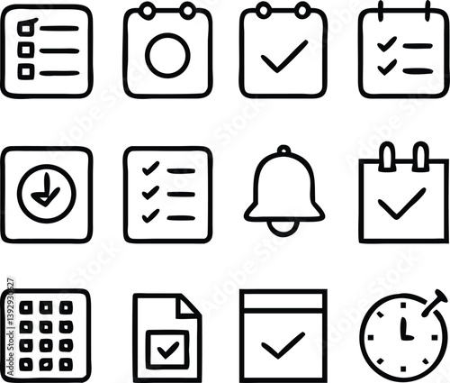 Notes and Tasks Icons Vector Art | Checklist, Reminder & Organization Line Icon Pack