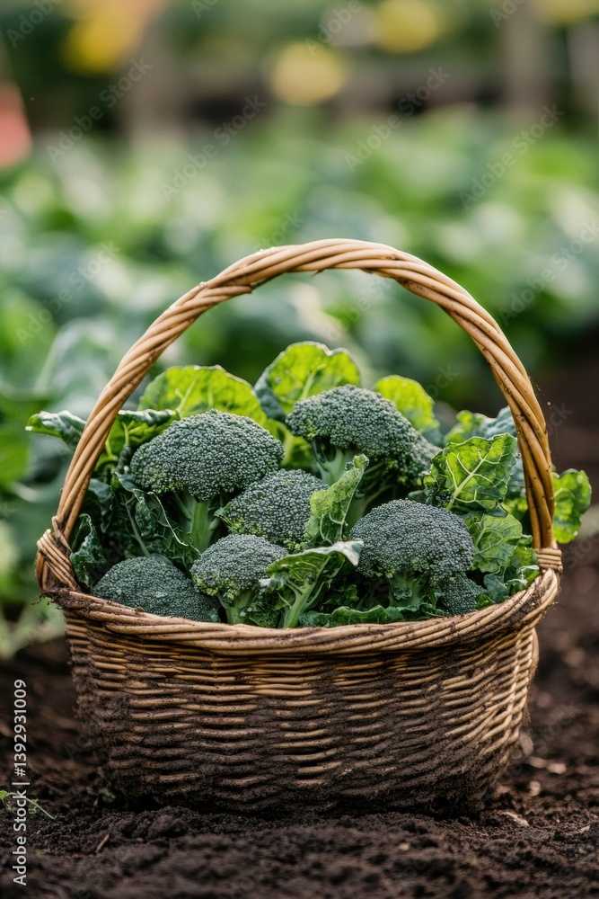 fresh organic broccoli in Spring