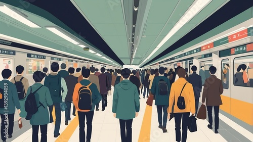 Japanese subway station during rush hour