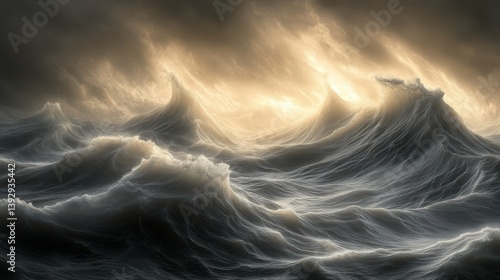 Stormy seascape, dramatic waves