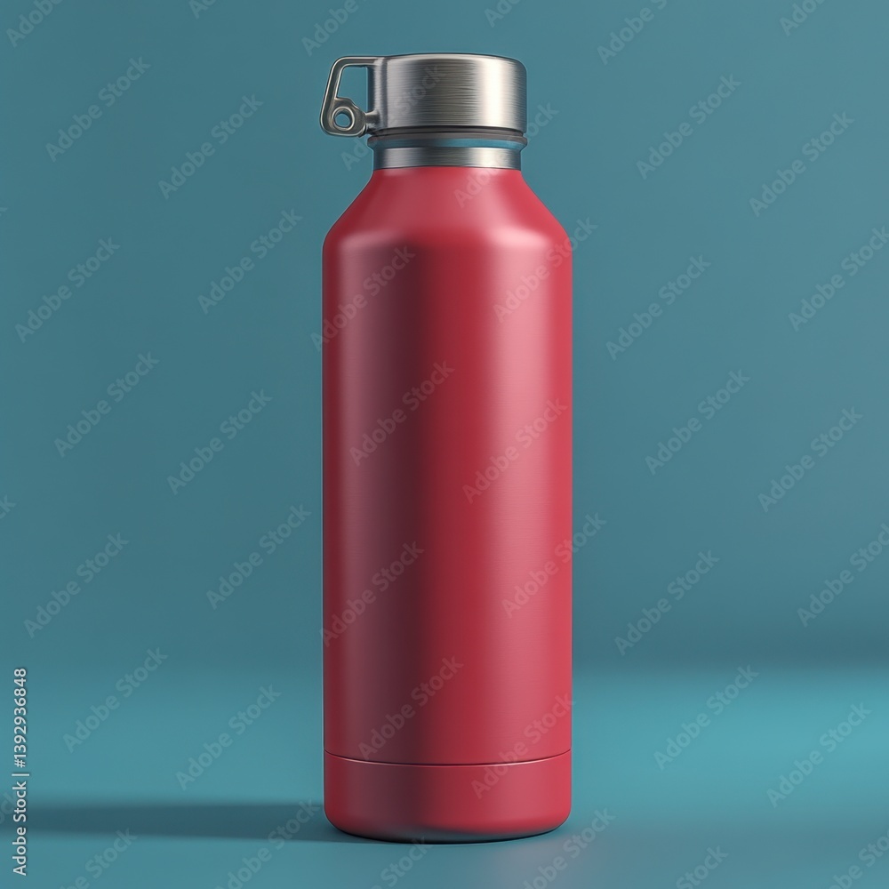 Insulated Water Bottle in Red Color Standing Against a Blue Backdrop Insulated Water Bottle in Red Color Standing Against a Blue Backdrop