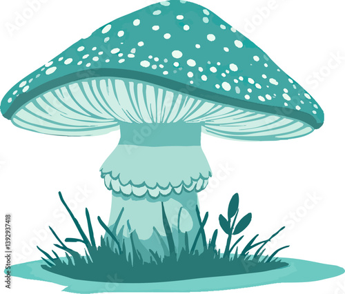  a blue mushroom sitting on top of grass