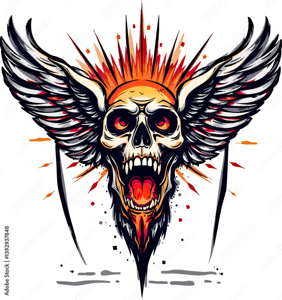 Fototapeta premium a skull with wings on a white background