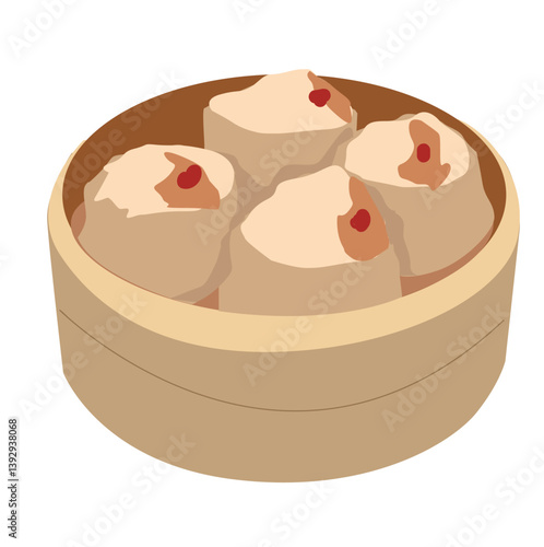 Chinese  dim sum on a bamboo tray, 