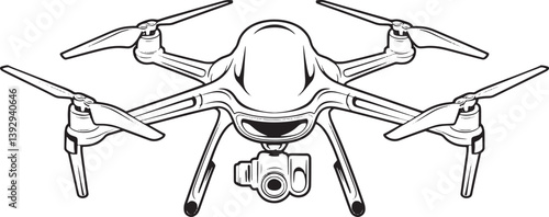 Drone line art vector illustration isolated On Transparent Background