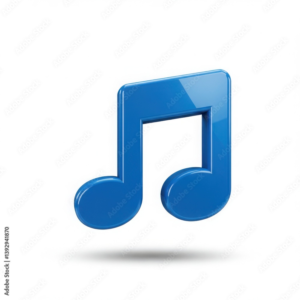 Isolated blue musical note with a glossy finish casting a soft shadow on a white background space Isolated blue musical note with a glossy finish casting a soft shadow on a white background space