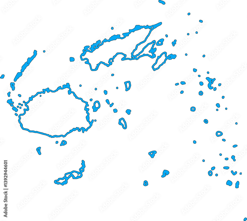 Obraz premium Fiji map transparent with sky blue color and black outline vector illustration