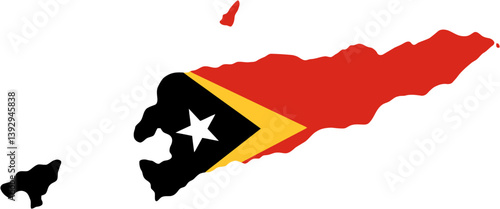 East Timor flag on the map illustration vector with transparent. Flag Colors Map of Timor Leste Highlighting National Identity
