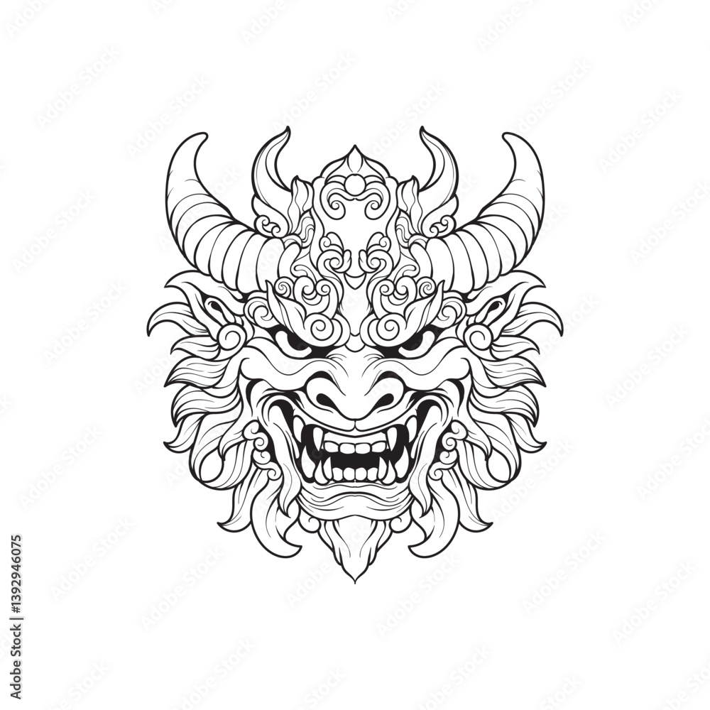 Fototapeta premium Smiling Oni Guardian Mask - Monochrome Style