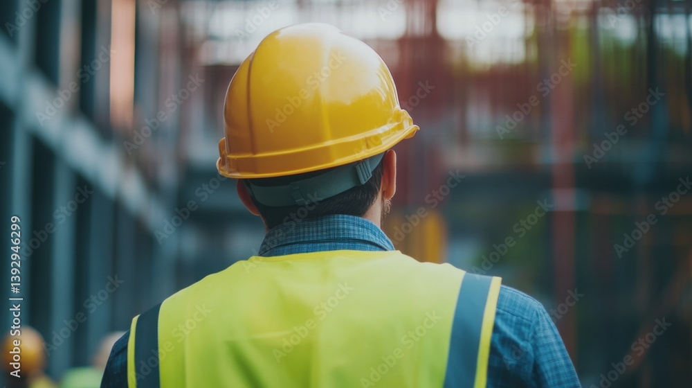 A site supervisor conducting an inspection of construction safety measures. Featuring vigilance and responsibility A site supervisor conducting an inspection of construction safety measures. Featuring vigilance and responsibility