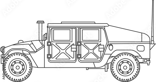 The icon of a military armored vehicle designed to transport infantry, the Humvee icon is a black line.