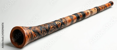 Obraz na płótnie A didgeridoo musical instrument brown and black patterns on a white background. w salonie
