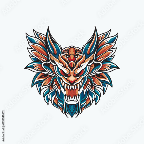 Barong Tiger Mask with Tribal Pattern