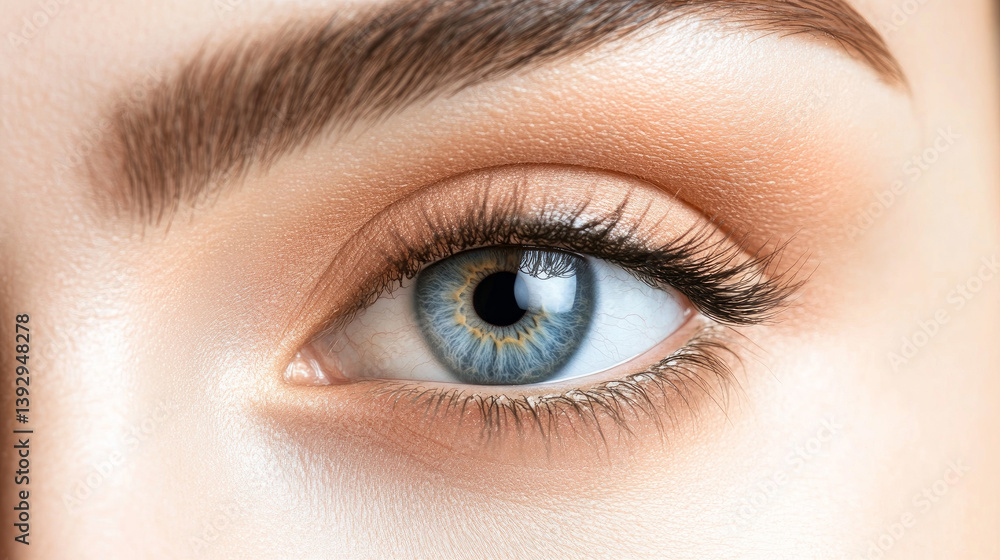Obraz premium Beautiful female eye in close-up with light blue iris details