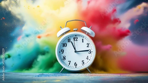 A alarm clock that rings with colorful powder explosion	