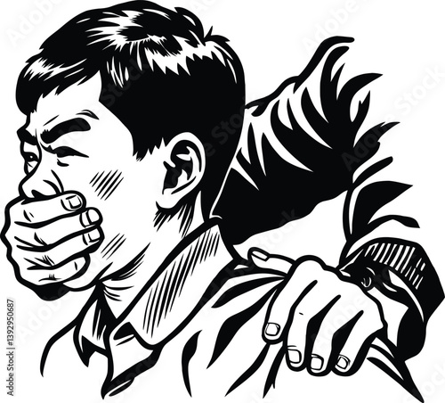 A Man's Mouth Covered by Another's Hand, Depicting Restraint or Suppression