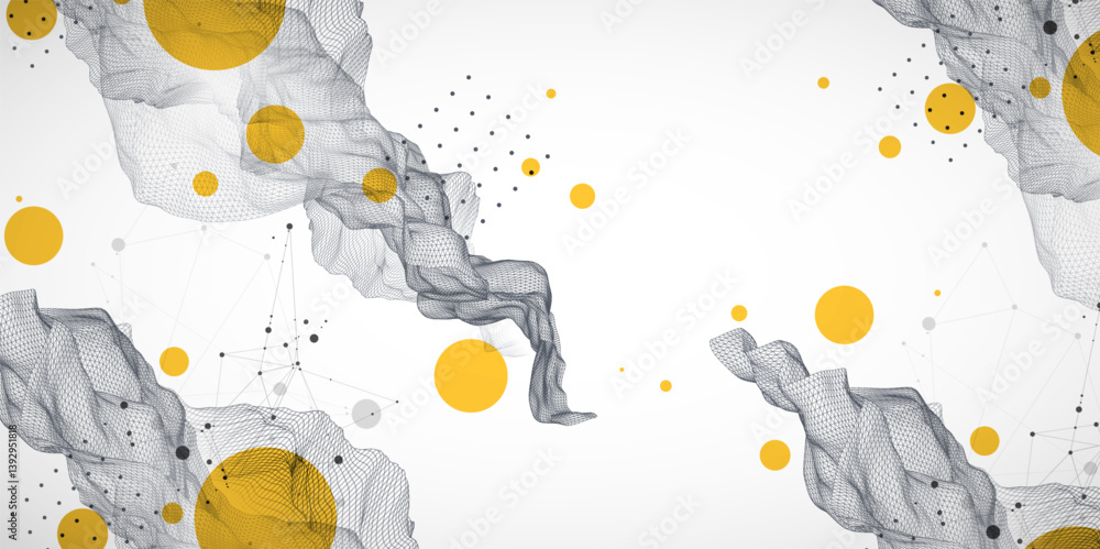 The abstract wave is made in a frame style. Template for science and technology presentation. Vector art.