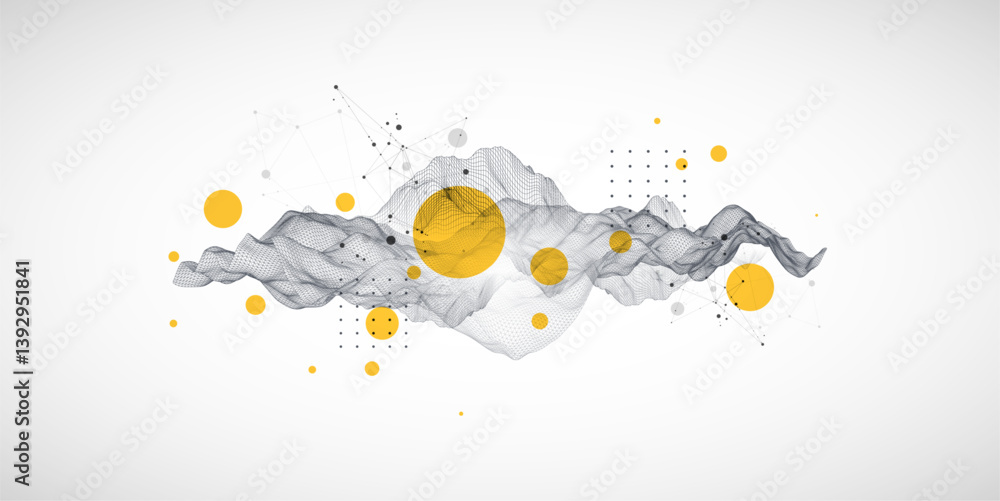 The abstract wave is made in a frame style. Template for science and technology presentation. Vector art.