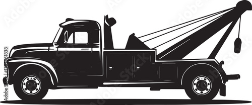 Tow truck line art vector illustration isolated On Transparent Background