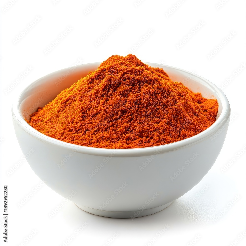 Orange spice powder in white bowl Orange spice powder in white bowl