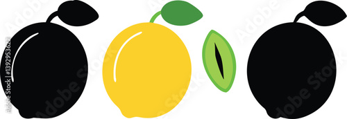 Cartoon Lemon With Two Green Leaves Isolated On Black Background Illustration