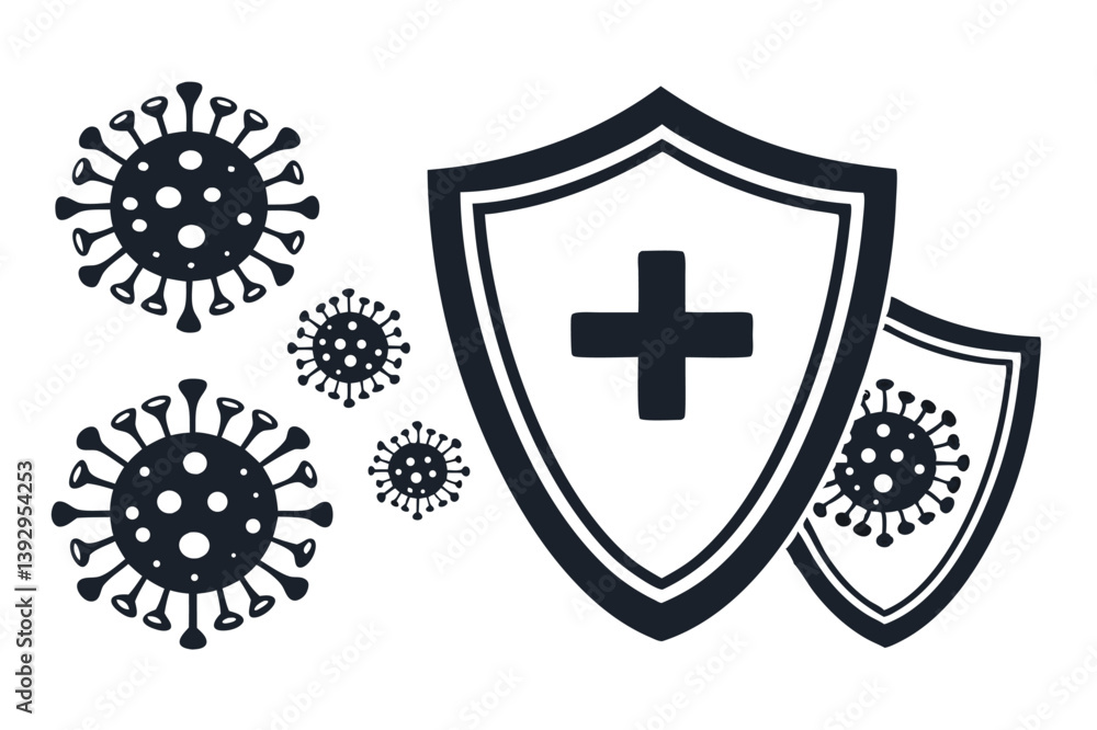 Fototapeta premium Protective Shields Against Coronavirus Viruses Graphic Symbol Vector Illustration Concept