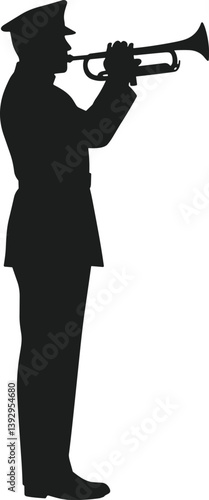 Military Trumpet Player Silhouette – Vector Illustration of Standing Bugler in Uniform