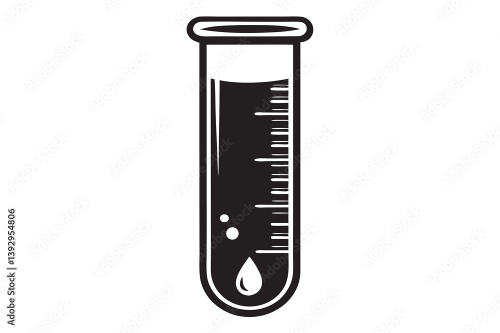 Black And White Test Tube Icon With Liquid And Measurements Laboratory Concept Black And White Test Tube Icon With Liquid And Measurements Laboratory Concept