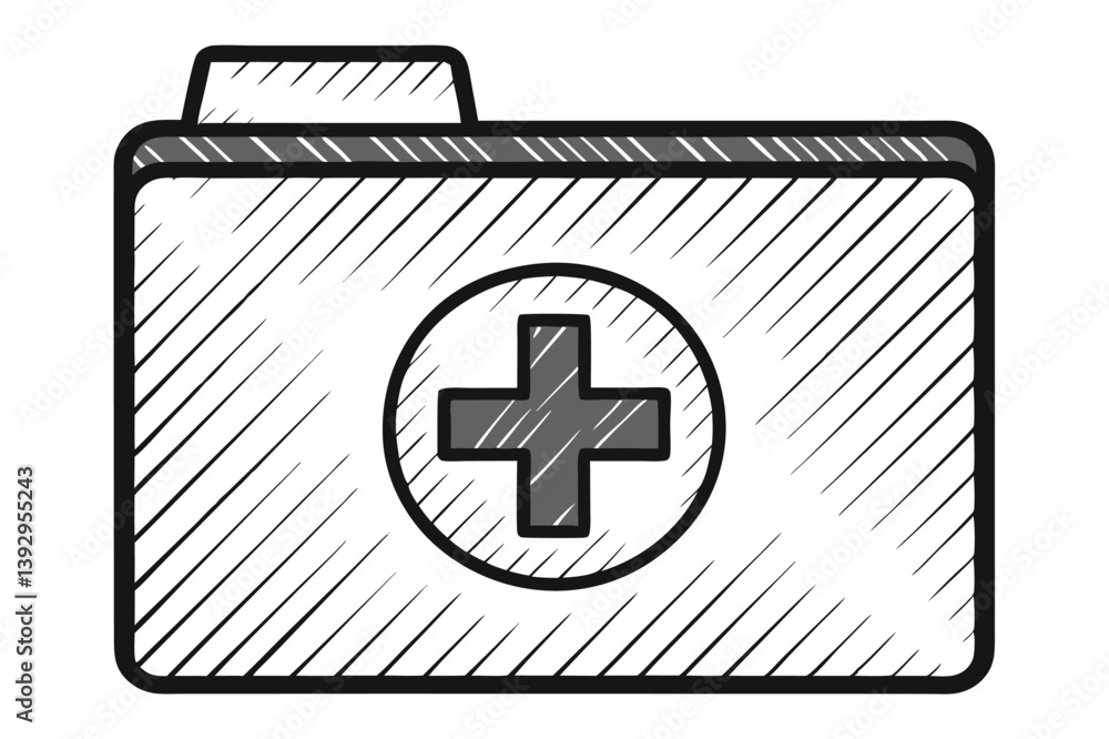 Obraz premium Medical Data Folder Icon With Hatch Pattern Healthcare Information Management System