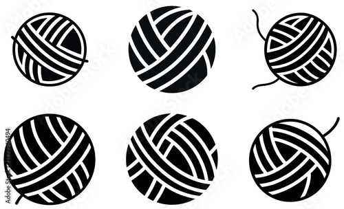 Simple Black and White Yarn Ball Icons