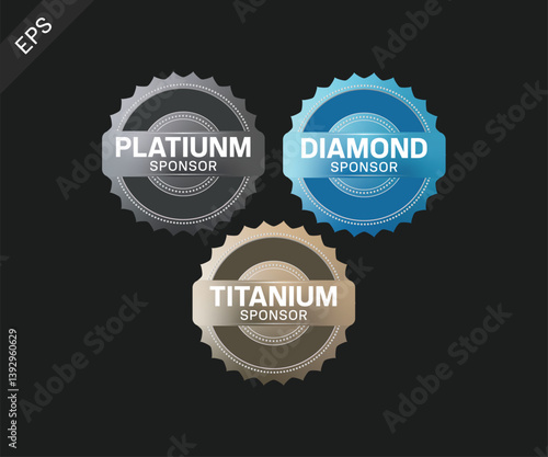 Platinum, Diamond, Titanium Sponsor Badges, Vector Illustration