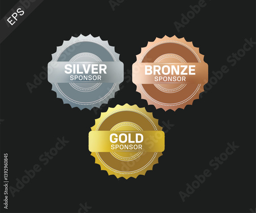 Silver, Bronze, Gold Sponsor Badges, Vector Illustration	