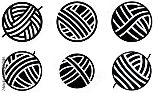 Simple Black and White Yarn Ball Icons