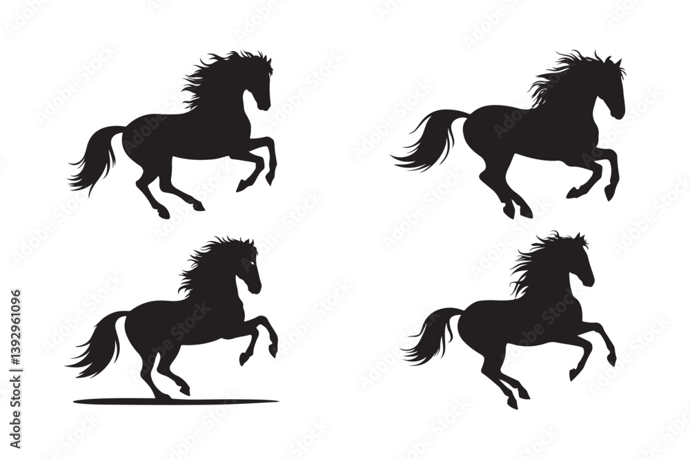 Fototapeta premium Running Horse Silhouette Set in Motion Vector Collection