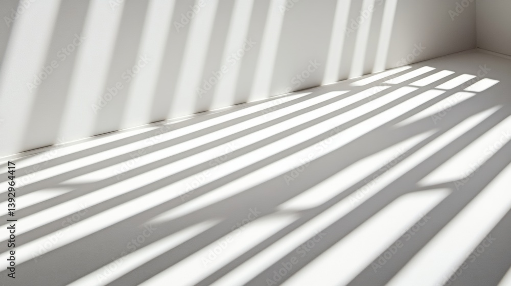 Naklejka premium Cut light strips create intricate shadow patterns on a clean white surface in a modern aesthetic setting