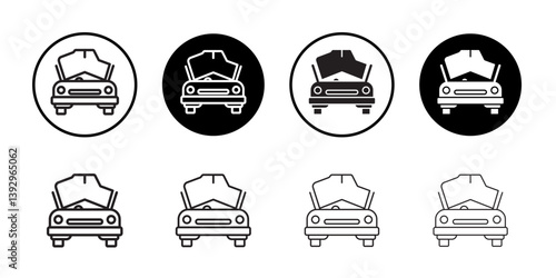 Broken car with open hood icon vector logo set collection for web app ui
