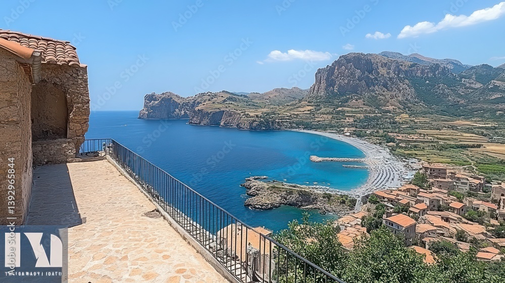 Naklejka premium Panoramic Mediterranean Bay View from Terrace