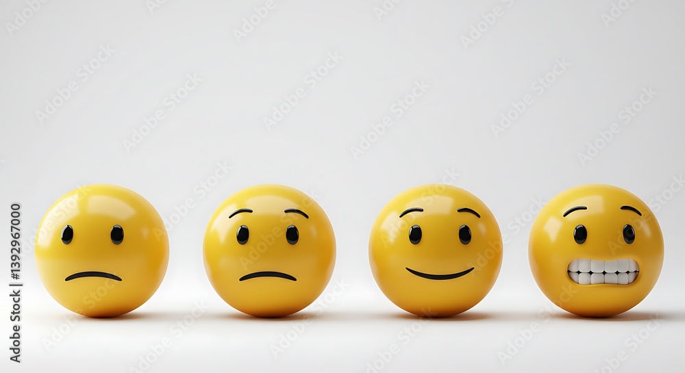 Emotions Shown by Simple Yellow Faces Representing Sadness to Joy Emotions Shown by Simple Yellow Faces Representing Sadness to Joy