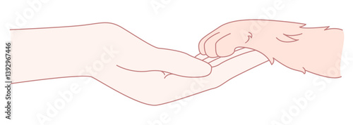 A delicate and gentle interaction between a human hand and an animal paw that beautifully symbolizes connection