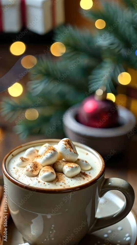 Hot chocolate with marshmallows and cinnamon for christmas time Hot chocolate with marshmallows and cinnamon for christmas time