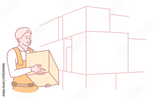 A diligent worker efficiently and skillfully managing and handling a box in a wellorganized stockroom environment