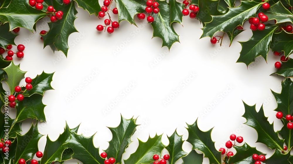 Christmas Holly Berries Frame White Background Festive Season Christmas Holly Berries Frame White Background Festive Season